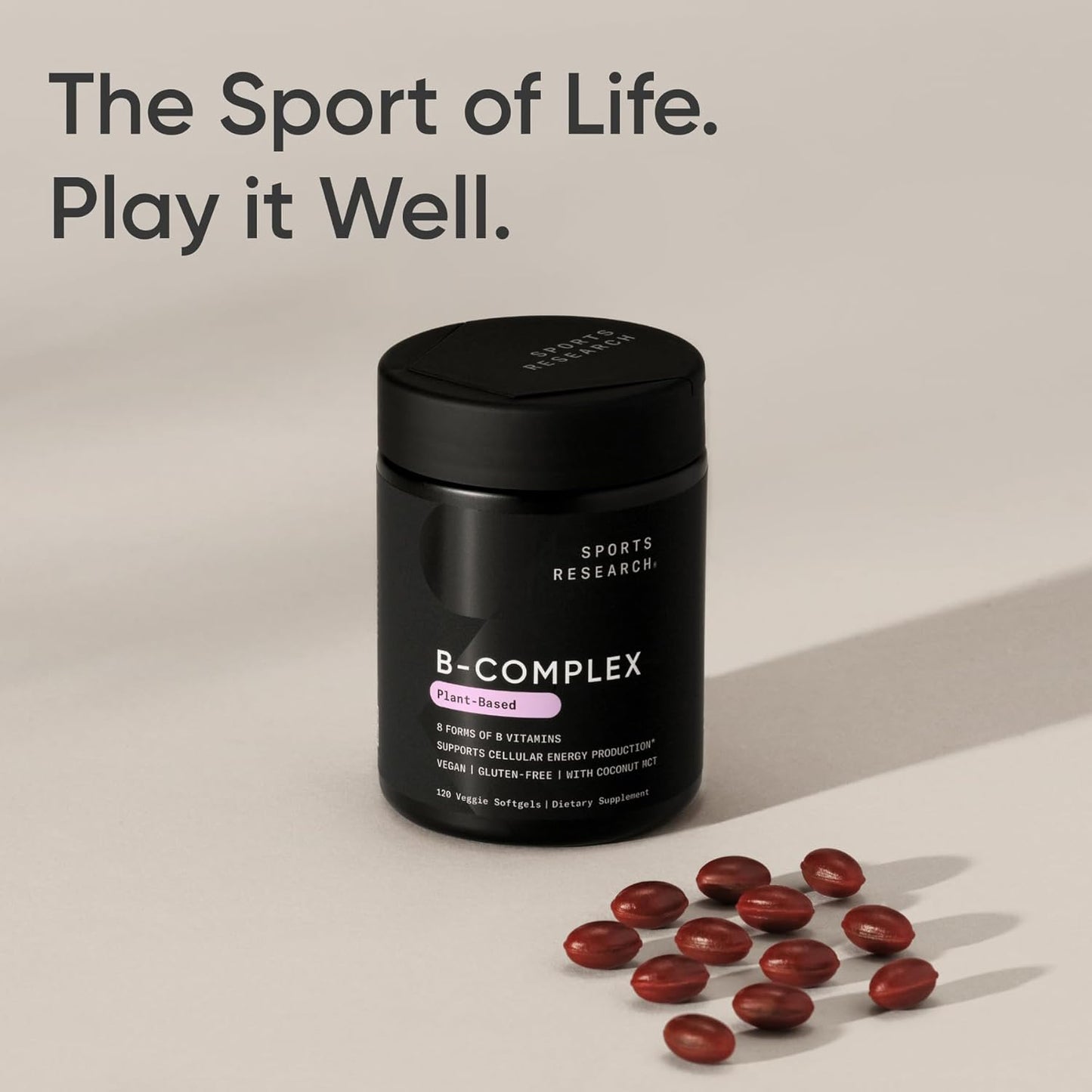 Sports Research® Vitamin B-Complex - Full Spectrum of B Vitamins with Methylated B12 & Folate - Gluten Free · Plant-Based · Non-Gmo · Vegan-Friendly Formula - 120 Veggie Softgels