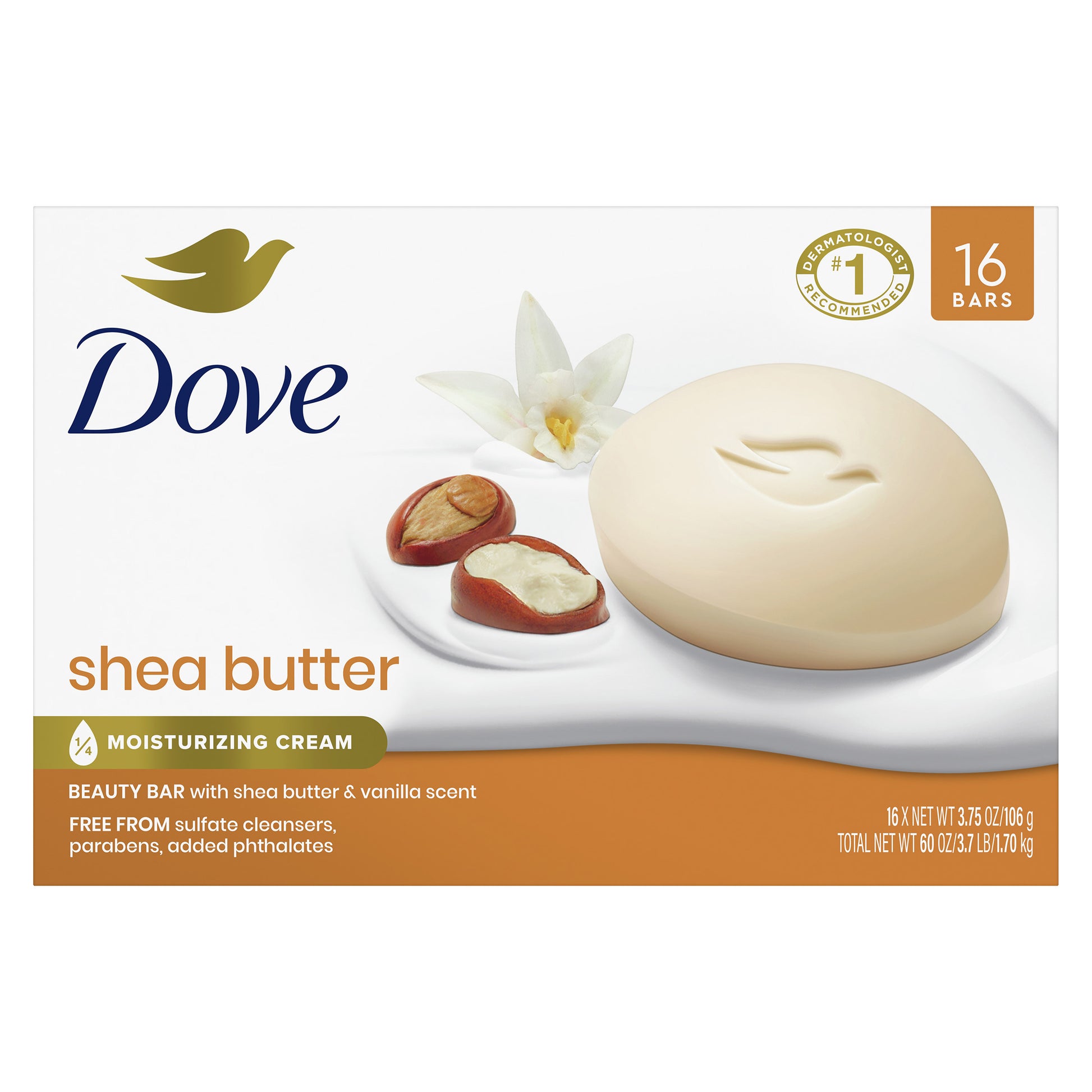 Dove Moisturizing Beauty Bar Soap Shea, 3.75 Oz, 16 Bars