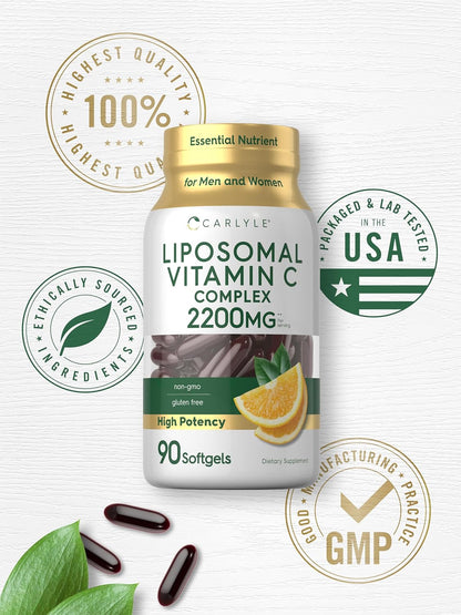 Carlyle Liposomal Vitamin C | 2200Mg | 90 Softgel Capsules | High  Complex Supplement | Non-Gmo, Gluten Free Packaging May Vary