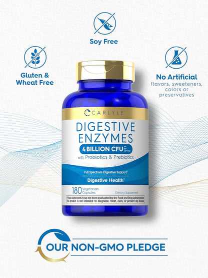 Carlyle Digestive Enzymes | with Probiotics & Prebiotics | 180 Capsules | Non-Gmo and Gluten Free Supplement for Men & Women