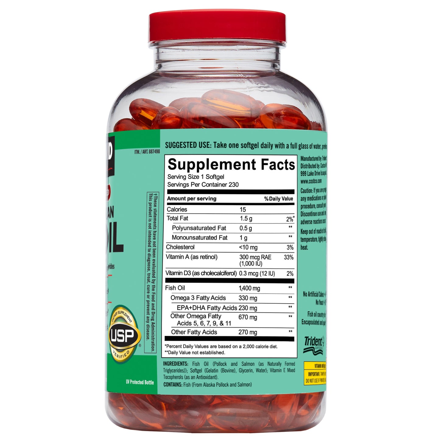 Kirkland Signature Wild Alaskan Fish Oil 1400 Mg, 230 Softgels