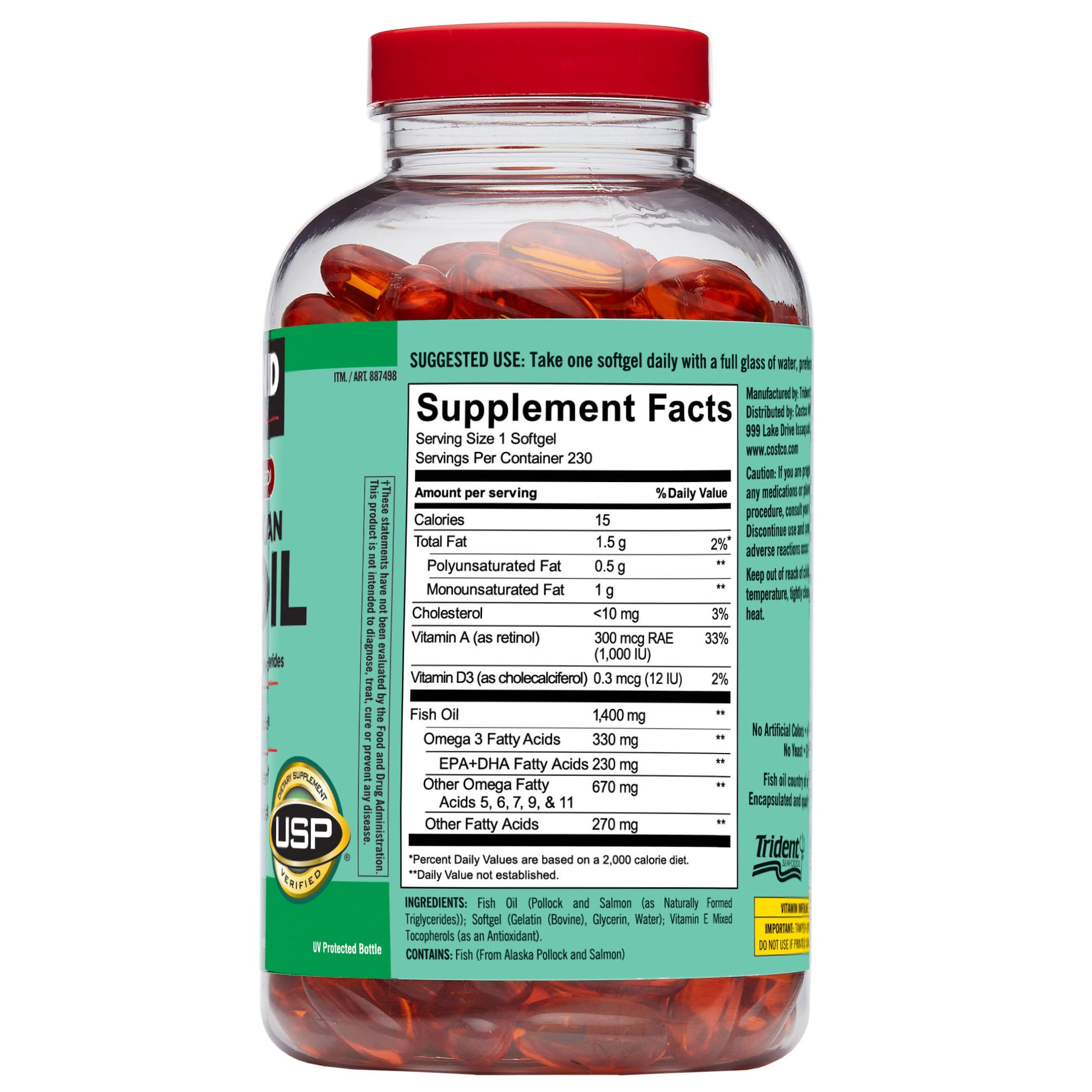 Kirkland Signature Wild Alaskan Fish Oil 1400 Mg, 230 Softgels