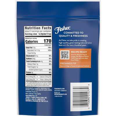 Fisher Peanuts, 5.15 Oz Resealable Bag Roasted Unsalted Nuts for Cooking, Baking, or Snacking, Natural & Gluten Free Cocktail Nuts Snack, Vegan, Keto, Plant Based Protein