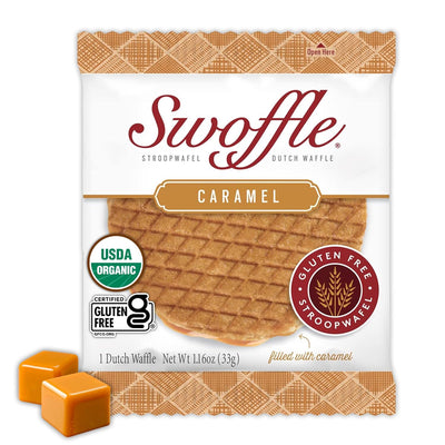 Swoffle Single Stroopwafel Sample, Caramel - Single Stroopwafel Cookie | One 1.16Oz Stroopwafel | Individual Wrapped Stroopwafel | Wheat Free, Gluten Free, and All Natural!
