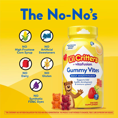 L'Il Critters Gummy Vites Kids Multivitamin | 190 Gummies with Vitamins A, B, C, D, E | Assorted Fruit Flavors | Gluten and Dairy Free Children'S Daily Supplement