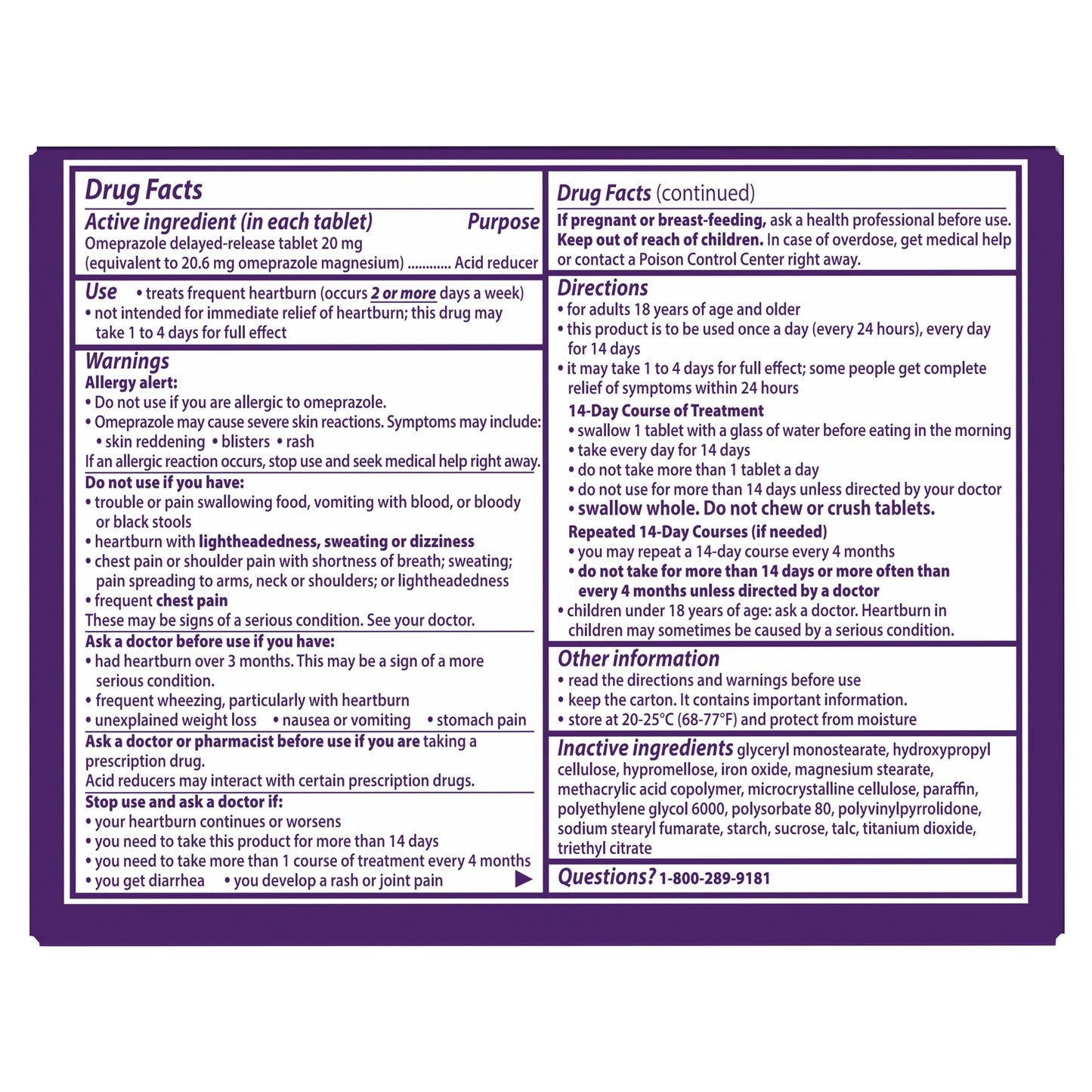 Prilosec OTC, Omeprazole 20Mg, 42 Tablets