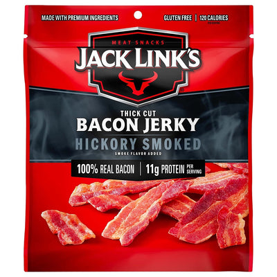 Jack Link'S Bacon Jerky, Hickory Smoked, 2.5 Oz. Bag - Flavorful Ready to Eat Meat Snack with 11G of Protein, Made with 100% Thick Cut, Real Bacon - Trans Fat Free (Packaging May Vary)