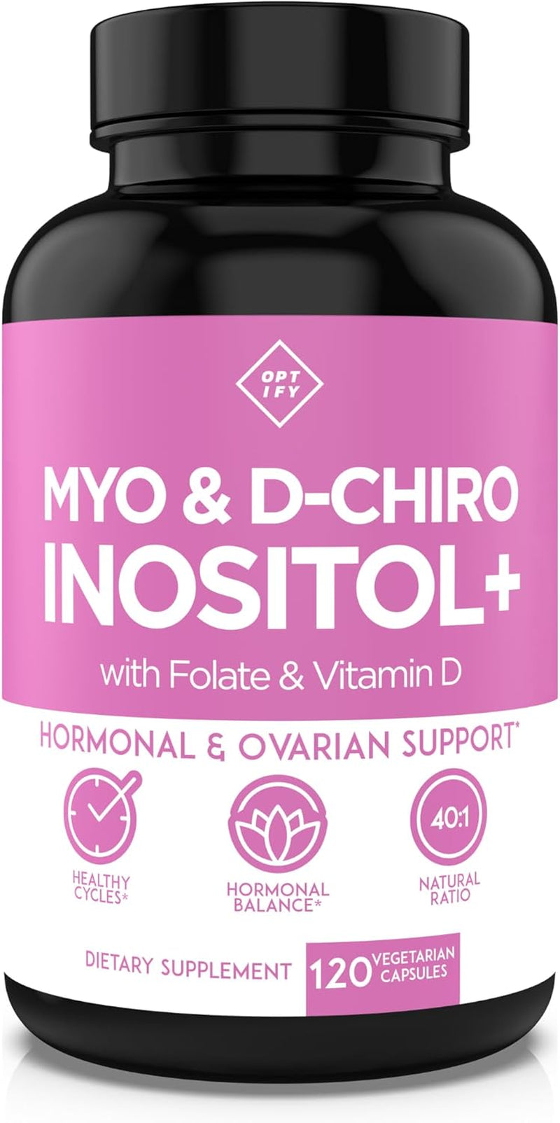 Optify Myo-Inositol & D-Chiro Inositol Supplement for Women – 40:1 Ratio plus Folate and Vitamin D – Support Healthy Hormonal Balance, Regular Cycles, & Ovarian Health – 30-Day Supply