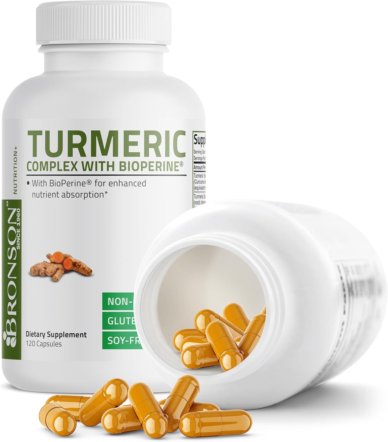 Bronson Turmeric Curcumin with Bioperine - High  Premium Joint Support with 95% Standardized Curcuminoids - Non-Gmo Capsules with Black Pepper - 120 Count