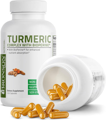 Bronson Turmeric Curcumin with Bioperine - High  Premium Joint Support with 95% Standardized Curcuminoids - Non-Gmo Capsules with Black Pepper - 120 Count