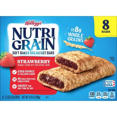 Nutri-Grain Soft Baked Breakfast Bars, Kids Snacks, Whole Grain, Strawberry, 10.4Oz Box (8 Bars)