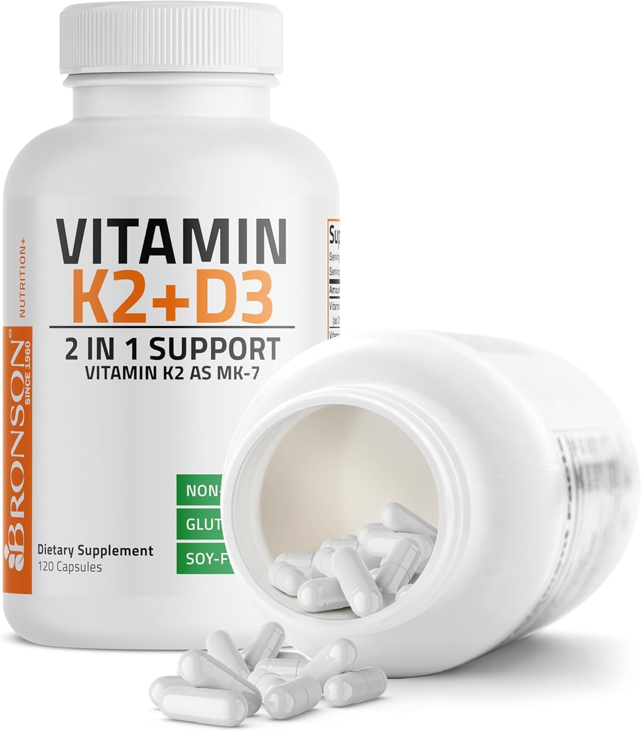 Bronson Vitamin K2 (MK7) with D3 Supplement Non-Gmo Formula 5000 IU Vitamin D3 & 90 Mcg K2 MK-7 Easy to Swallow D & K Complex, 120 Capsules