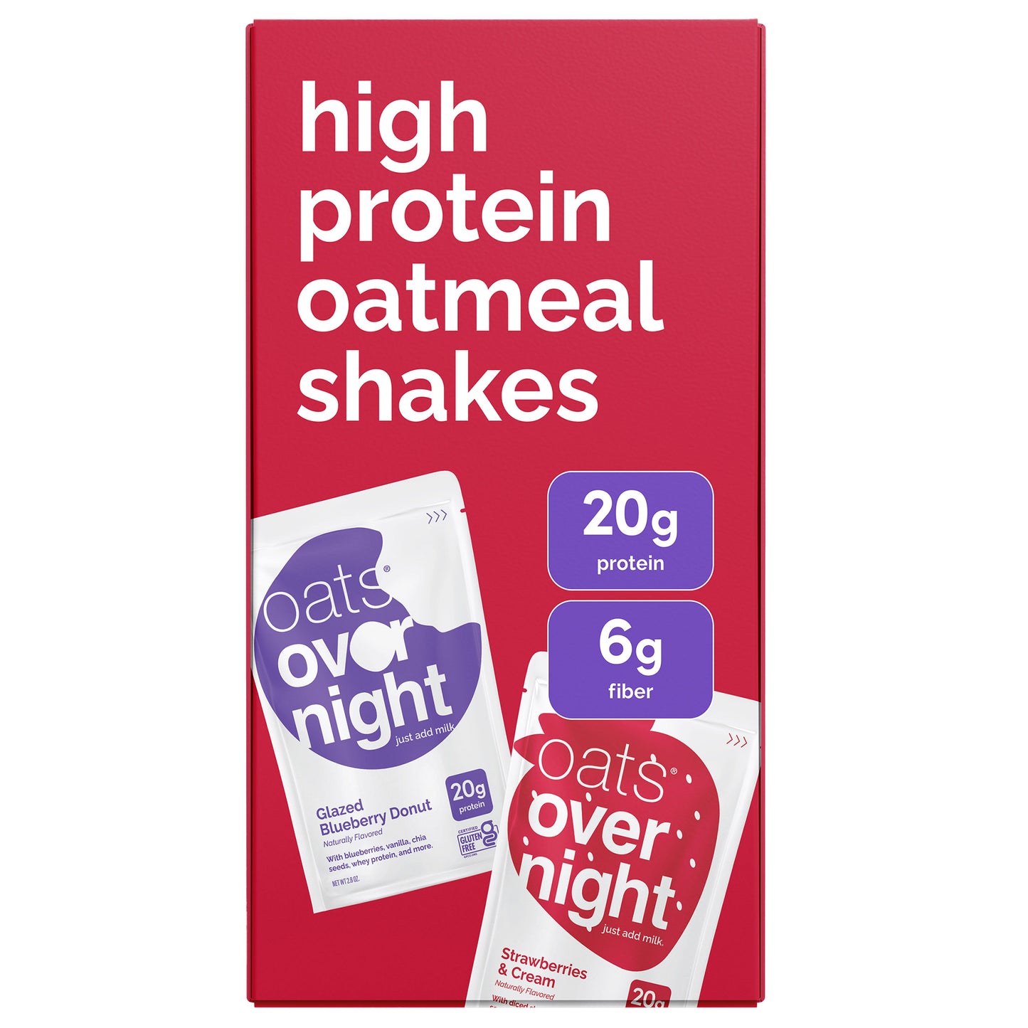 Oats Overnight Variety Pack, 20G Protein Shake, Blueberry Donut & Strawberries & Cream, 14-Pack