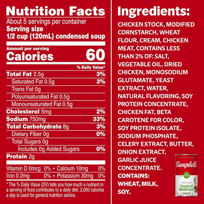 Campbell'S Condensed 98% Fat Free Cream of Chicken Soup, 22.6 Oz Family Size Can