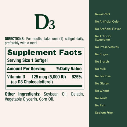 Nature'S Bounty Vitamin D3 5000 IU Softgels, Rapid Release, Immune Support, Vitamin D Supplements, 240 Ct