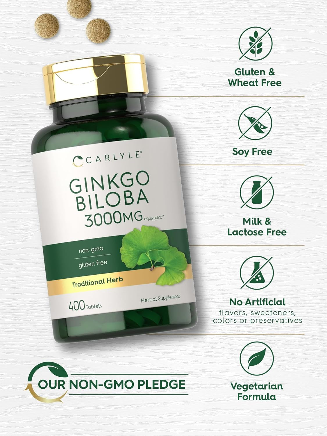 Carlyle Ginkgo Biloba 3000Mg | 400 Tablets | Non-Gmo, Gluten Free Herbal Supplement