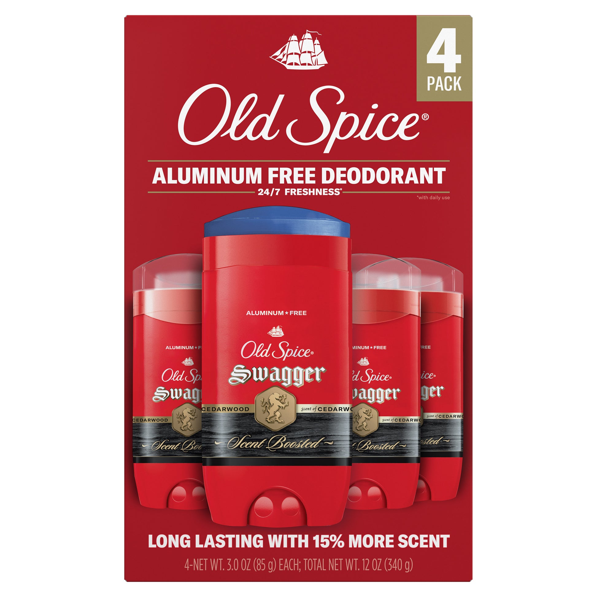 Old Spice Swagger Scent Boosted Aluminum Free Deodorant, 3 Oz, 4-Pack