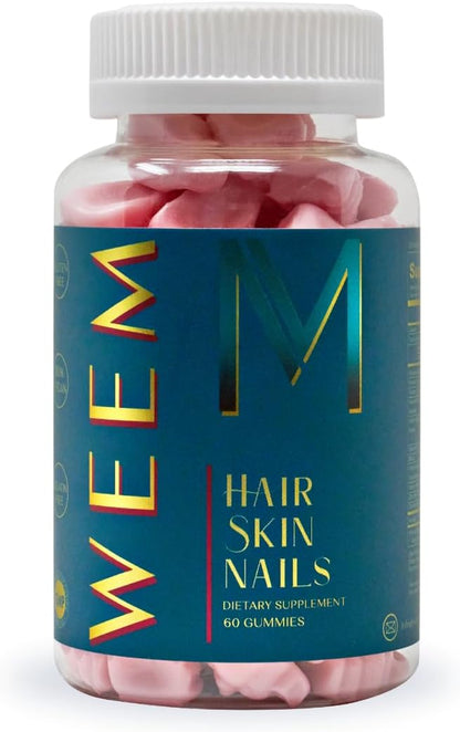 WEEM Hair Skin and Nails Gummies - Supports Healthy Hair - Vegan Biotin Vitamins for Women & Men Supports Faster Hair Growth, Stronger Nails, Healthy Skin, Extra Strength (1)