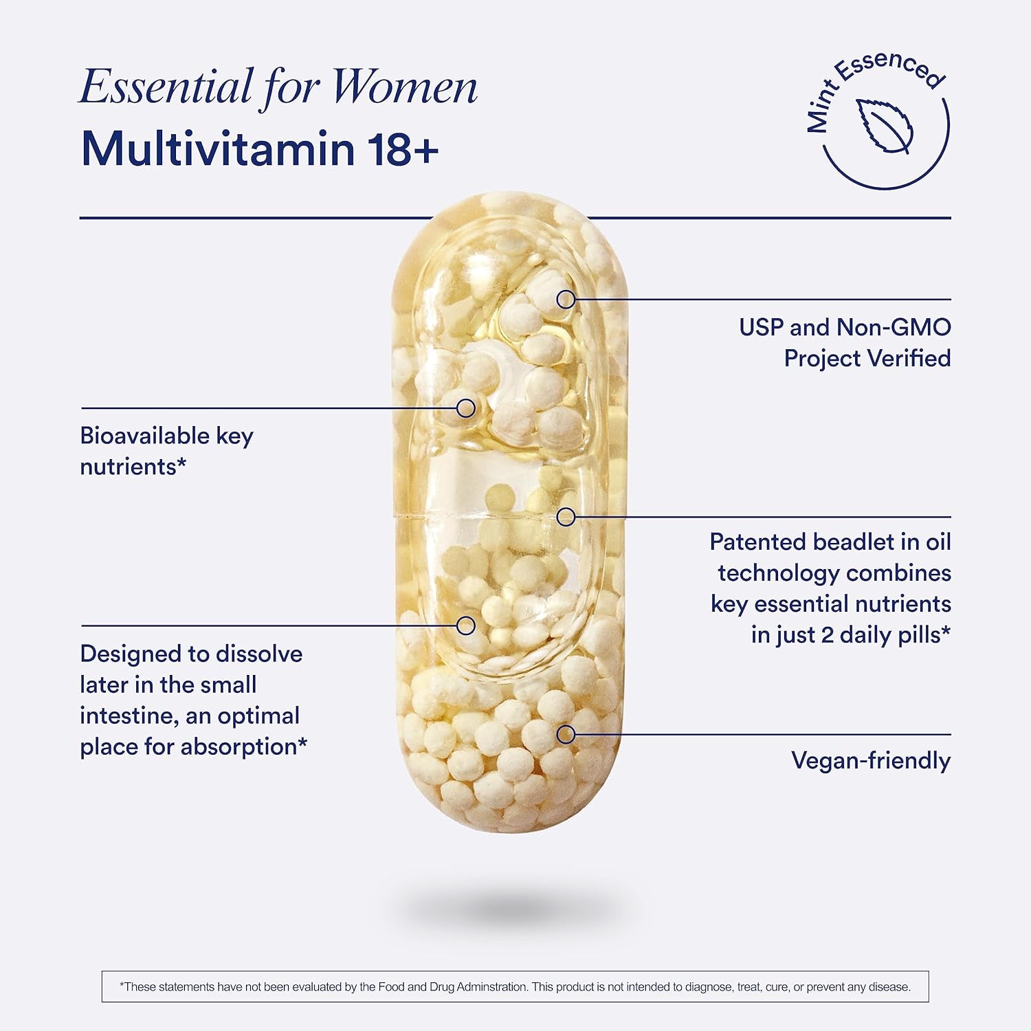 Ritual Multivitamin for Women 18+ with Vitamin D3 for Immune Support*, Vegan Omega 3 DHA, B12, Iron, Gluten Free, Non GMO, USP Verified, Mint, 30 Day Supply, 60 Capsules