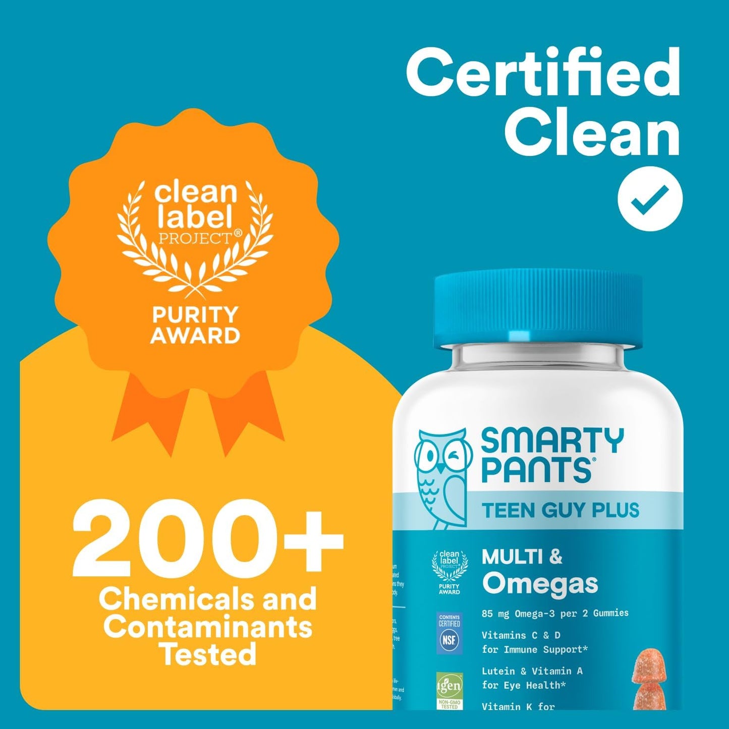 Smartypants Teen Guy Multivitamin Gummies - Improved Formula: Omega 3 (DHA/EPA), Vitamin D3, C, Vitamin B12, B6, A, K & Zinc, Folate, Gluten Free, Fruit Flavor, 60 Count (30 Day Supply)