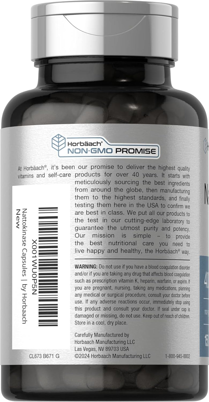 Horbäach Nattokinase Supplement 4000 FU | 150 Capsules | Non-Gmo, Gluten Free