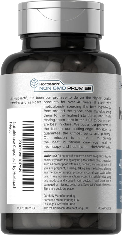 Horbäach Nattokinase Supplement 4000 FU | 150 Capsules | Non-Gmo, Gluten Free