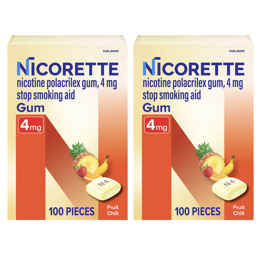 Nicorette Quit Smoking Aid 2Mg. or 4Mg. Fruit Chill Gum, 200 Pieces
