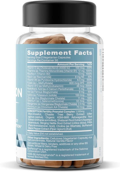 Conception Fertility Supplements for Women – Aids Ovulation, Hormonal Balance, & Regular Cycles – Prenatal Vitamin Support with Myo-Inositol, Folate, Folic Acid, Vitex – 60 Vegetarian Soft Capsules