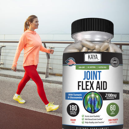 Naturals Flex Aid - Mobility Support Supplement for Men and Women - Turmeric Capsules with Glucosamine Sulfate, Boswellia Serrata and MSM - for Knee Support and Mobility Health - 180 Count