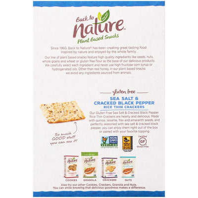 Back to Nature Gluten Free Crackers, Sea Salt & Cracked Black Pepper Rice Thins - Dairy Free, Non-Gmo, Made with Whole Grain Brown Rice Flour, Delicious & Quality Snacks, 4 Ounce​