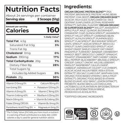 Orgain Organic Protein and Superfoods Plant Based Protein Powder, Vanilla Bean, 2.7 Lbs