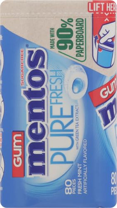 Mentos Pure Sugar-Free Chewing Gum with Xylitol, Mint, in a Recyclable 90% Paperboard Bottle, 80 Piece (Pack of 1)