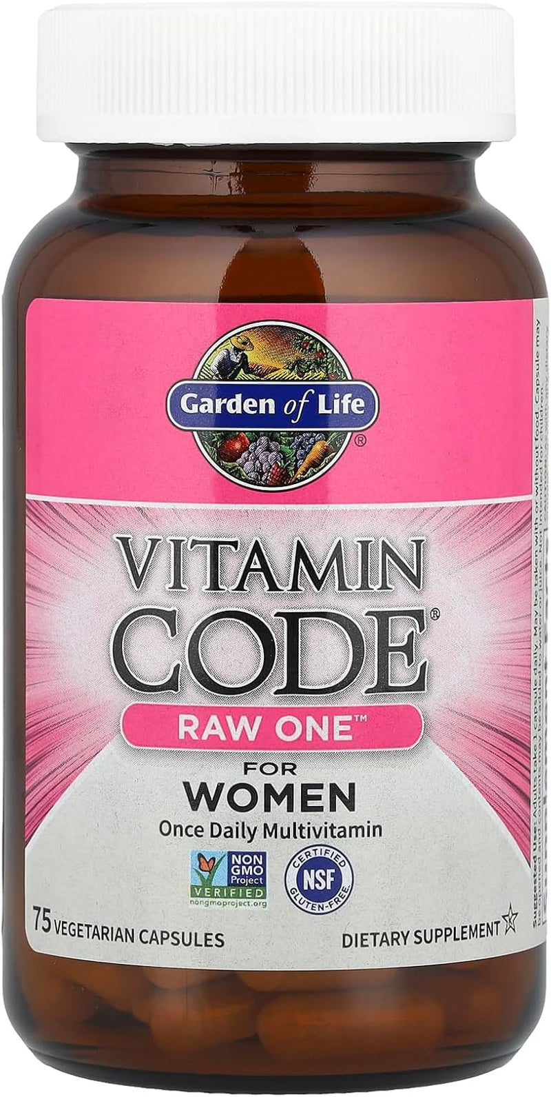 Garden of Life Vitamin Code Raw One for Women, Once Daily Women'S Multivitamin - 75 Capsules, One a Day Vitamins Whole Food Iron, Probiotics for Digestive Health, Gluten Free Vegetarian