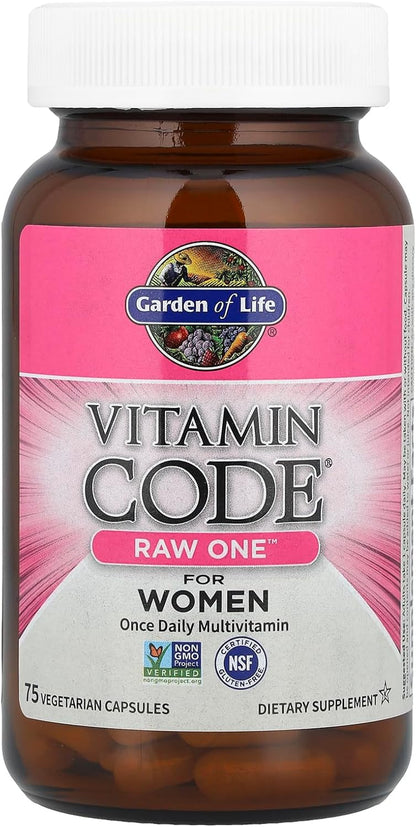 Garden of Life Vitamin Code Raw One for Women, Once Daily Women'S Multivitamin - 75 Capsules, One a Day Vitamins Whole Food Iron, Probiotics for Digestive Health, Gluten Free Vegetarian