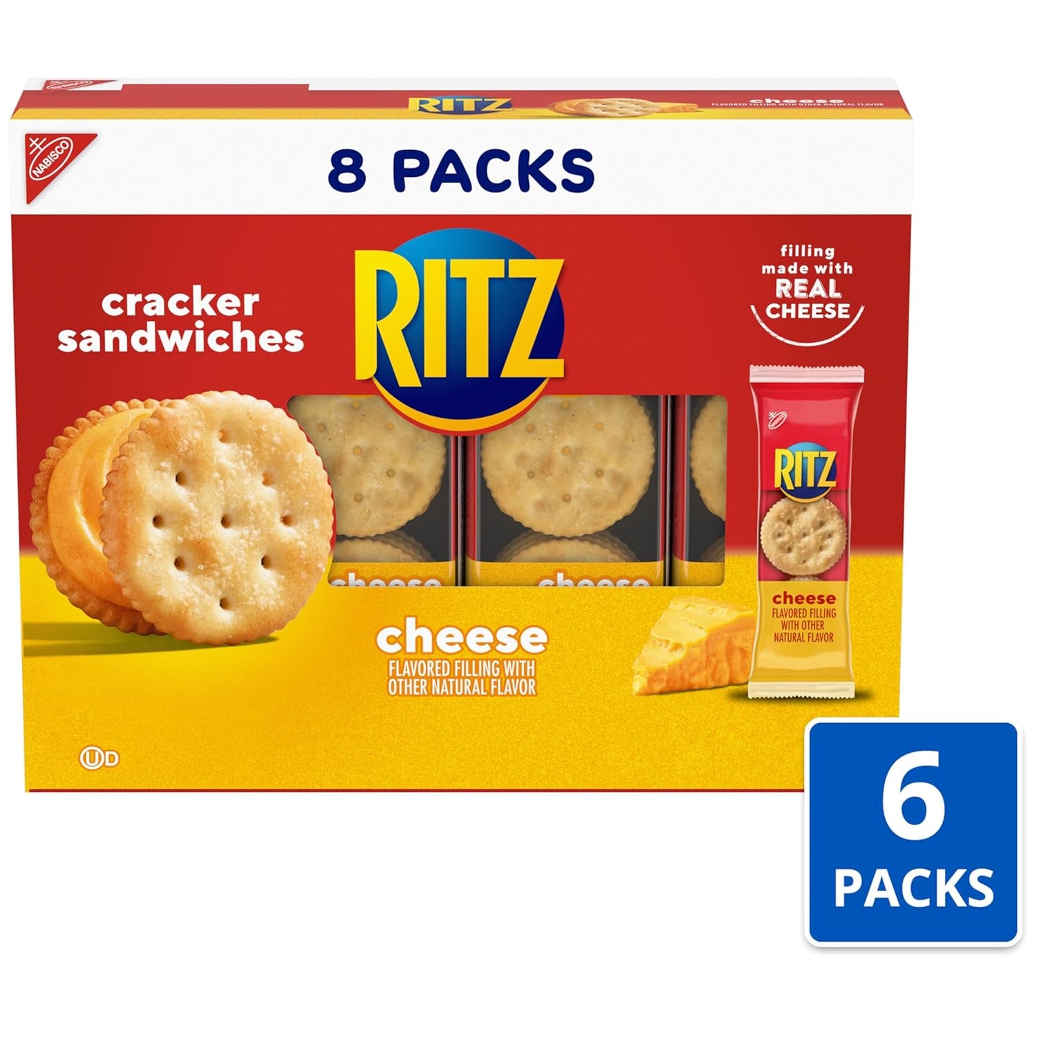 RITZ Cheese Sandwich Crackers, Lunch Snacks, 8 Ct. Case of 6