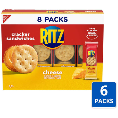 RITZ Cheese Sandwich Crackers, Lunch Snacks, 8 Ct. Case of 6