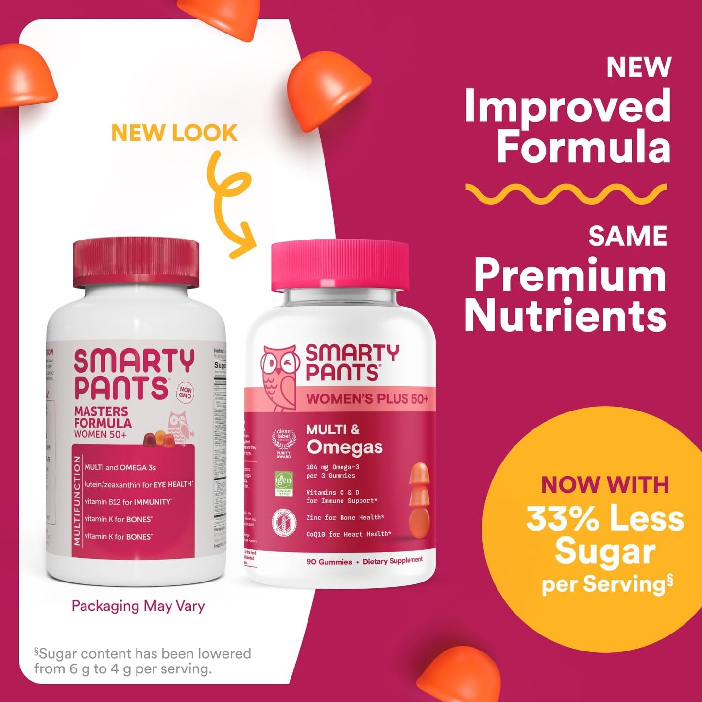 Smartypants Multivitamin Gummy for Women 50 and over - Improved Formula: Omega 3 (DHA/EPA), Methylfolate, Coq10, Vitamin D3, C, Vitamin B12, B6, A, K, Biotin, Gluten Free, 90 Count (30 Day Supply)