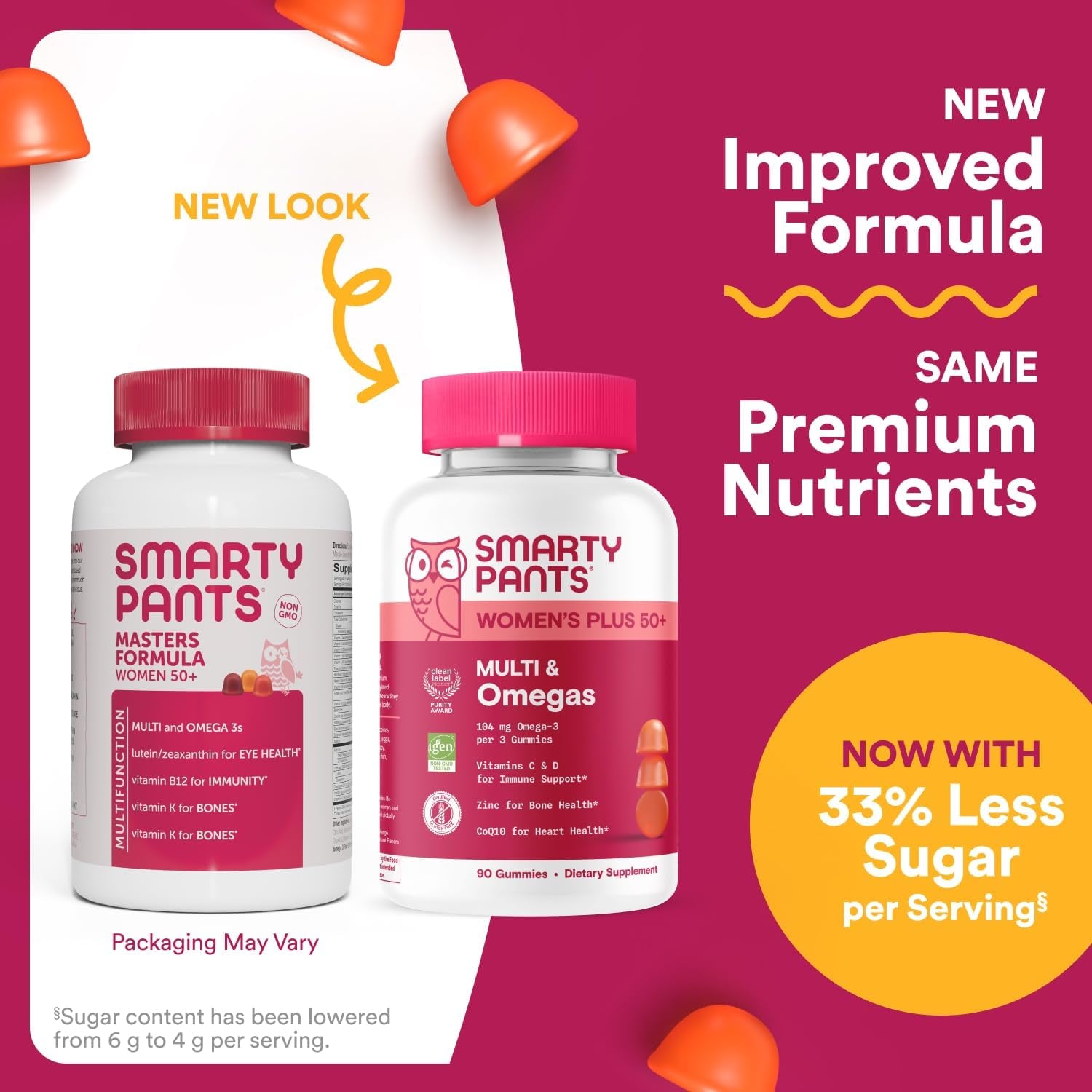Smartypants Multivitamin Gummy for Women 50 and over - Improved Formula: Omega 3 (DHA/EPA), Methylfolate, Coq10, Vitamin D3, C, Vitamin B12, B6, A, K, Biotin, Gluten Free, 90 Count (30 Day Supply)