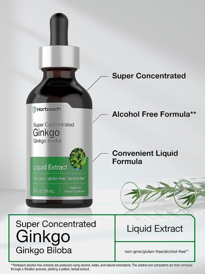 Horbäach Ginkgo Biloba Extract Liquid 2 Fl Oz | Alcohol-Free Herb Supplement | Vegetarian, Non-Gmo, Gluten Free