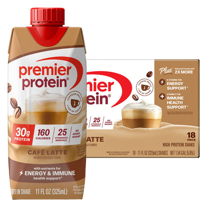 Premier 30G Protein plus Energy and Immune Support Shakes, Cafe Latte, 11 Fl Oz, 18-Pack