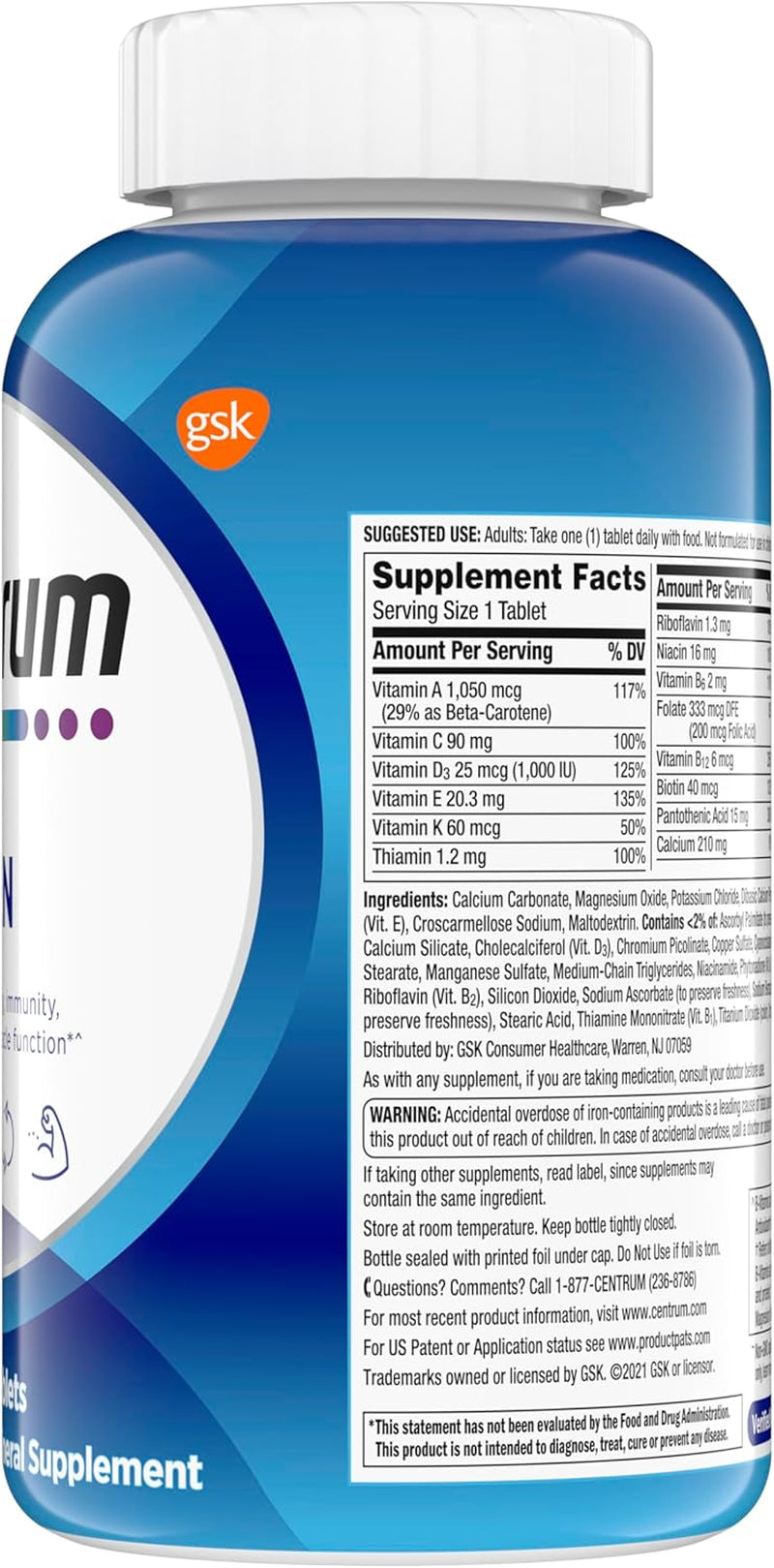 Centrum Multivitamin for Men, Multivitamin/Multimineral Supplement with Vitamin D3, B Vitamins and Antioxidants, Gluten Free, Non-Gmo Ingredients - 250 Count