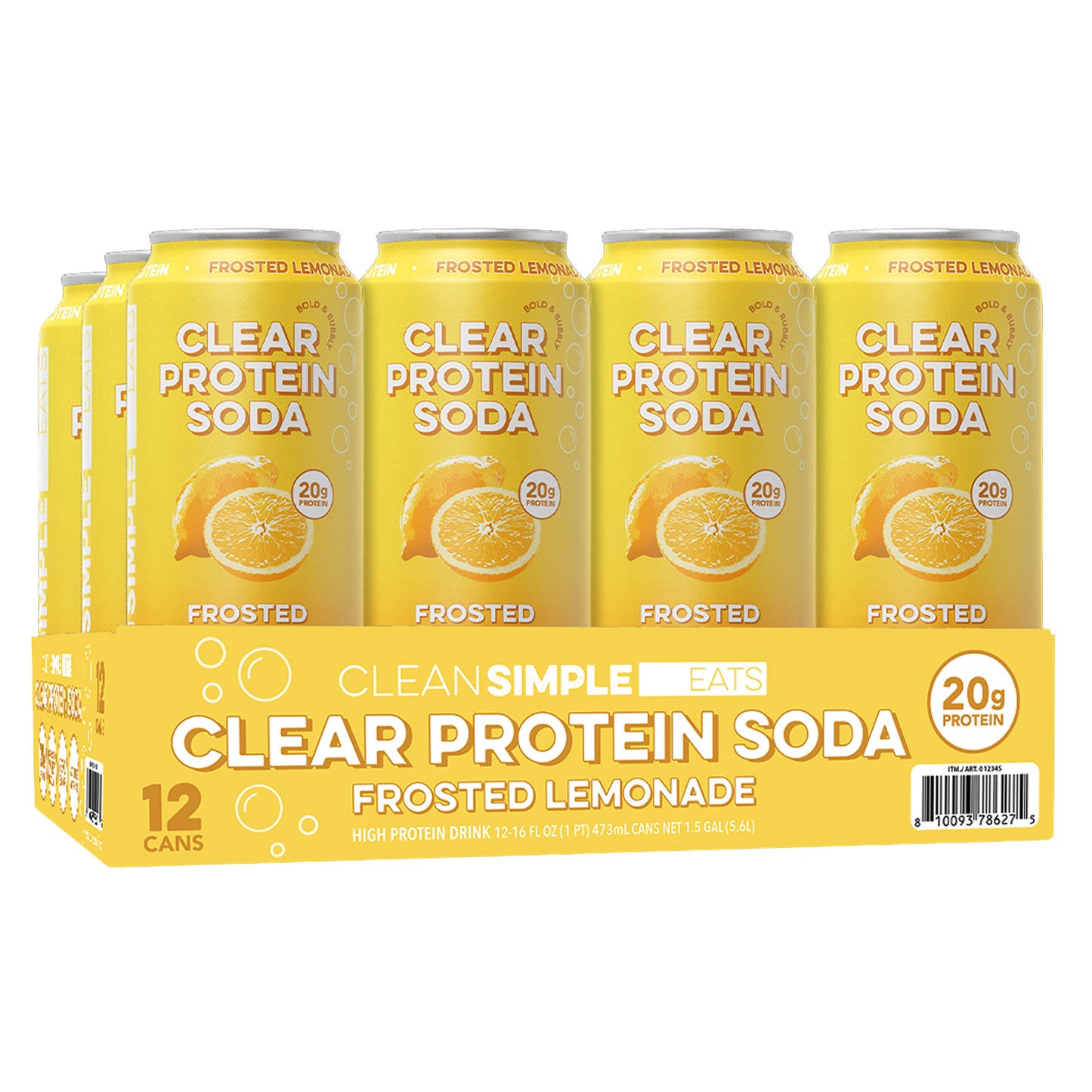 Clean Simple Eats 20G Clear Protein Soda, Frosted Lemonade, 16 Fl Oz, 12-Pack