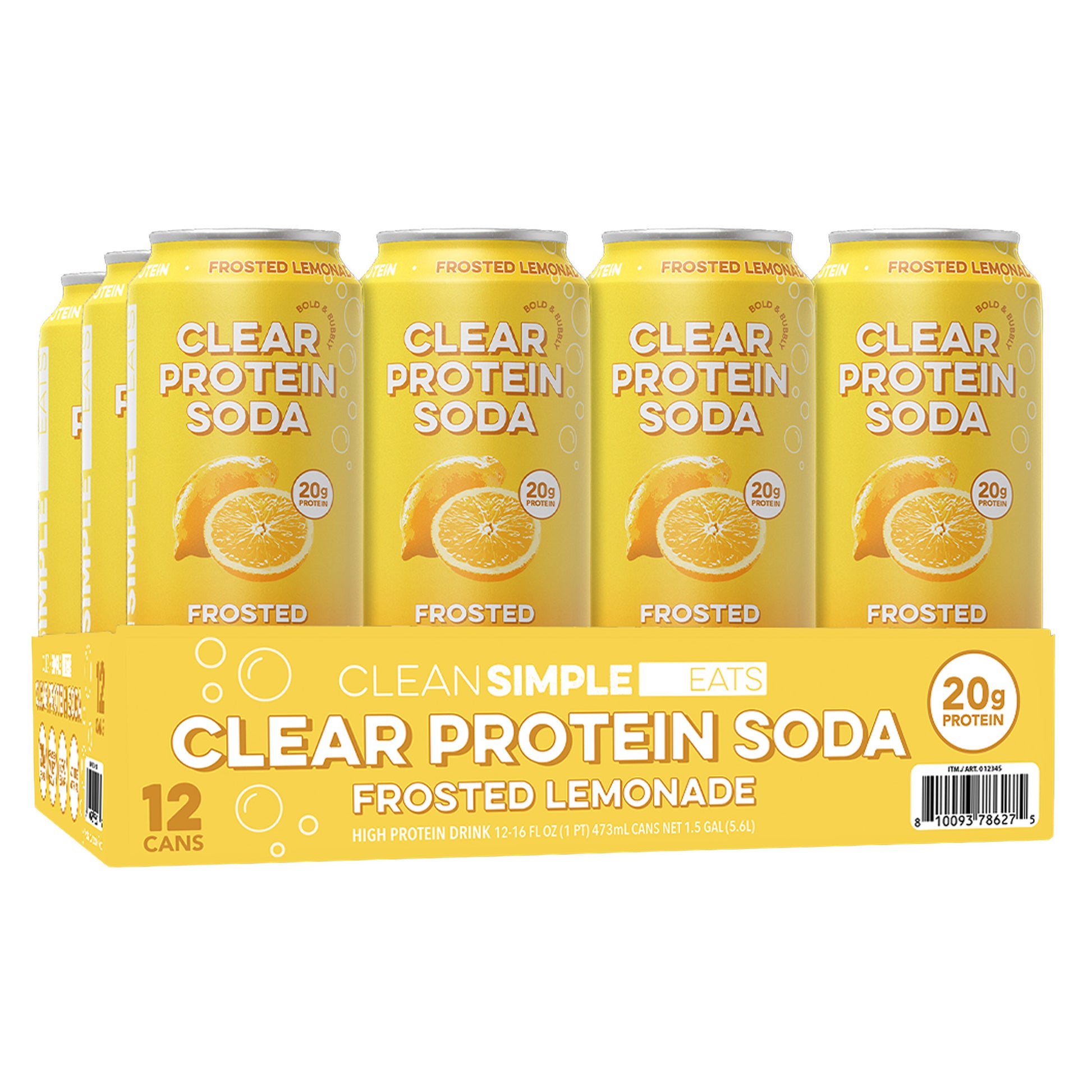 Clean Simple Eats 20G Clear Protein Soda, Frosted Lemonade, 16 Fl Oz, 12-Pack