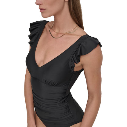 DKNY Women'S Ruffle Sleeve One-Piece Swimsuit