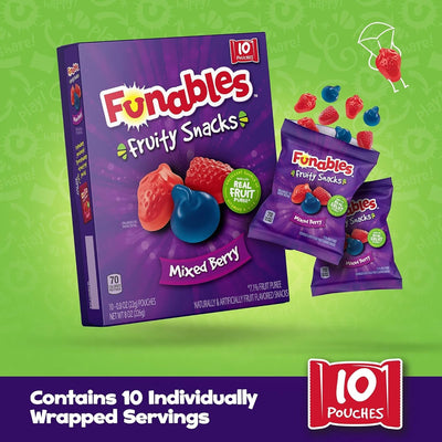 Funables Fruity Snacks, Mixed Berry Fruit Flavored Snacks, 0.8 Ounce Pouches (Pack of 10)