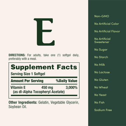 Nature'S Bounty Vitamin E 1000 IU Softgels, Supports Antioxidant Health & Immune System, 1 Serving per Day, No Gluten, 60 Softgels (Pack of 1)