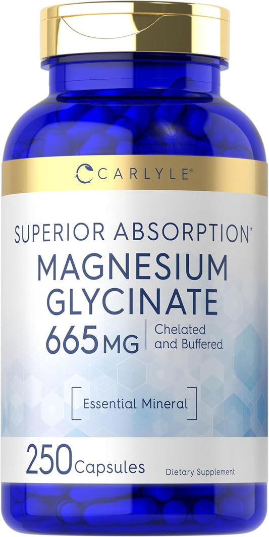 Carlyle Magnesium Glycinate | 665 Mg | 250 Capsules | Non-Gmo and Gluten Free Formula | Essential Buffered Mineral Supplement