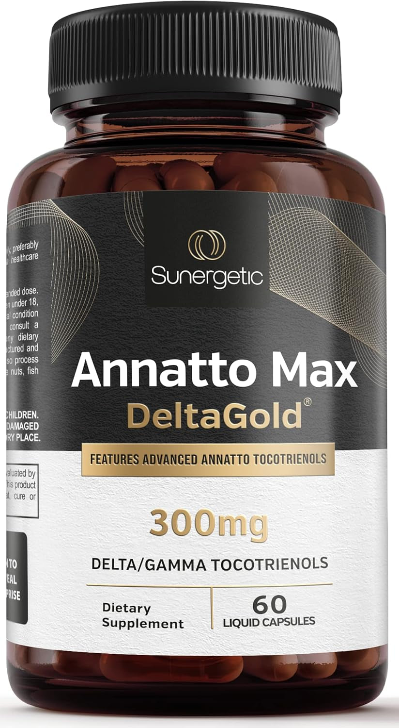 Sunergetic Premium Annatto Tocotrienol Supplement – with Deltagold – Tocotrienols Vitamin E 300 Mg – Supports Liver, Immune & Heart Health -  + Gamma Tocotrienols (60 Liquid Capsules)