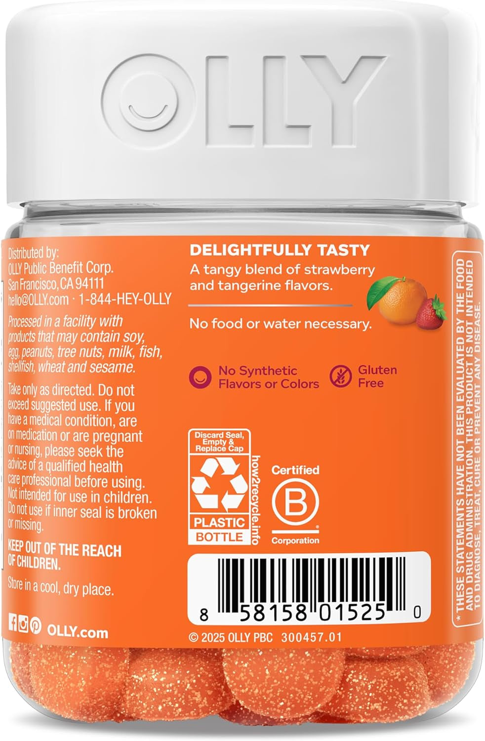 OLLY Laser Focus Gummy, Ginseng, Alpha GPC, B Vitamins, Berry Tangerine Flavor - 36 Count