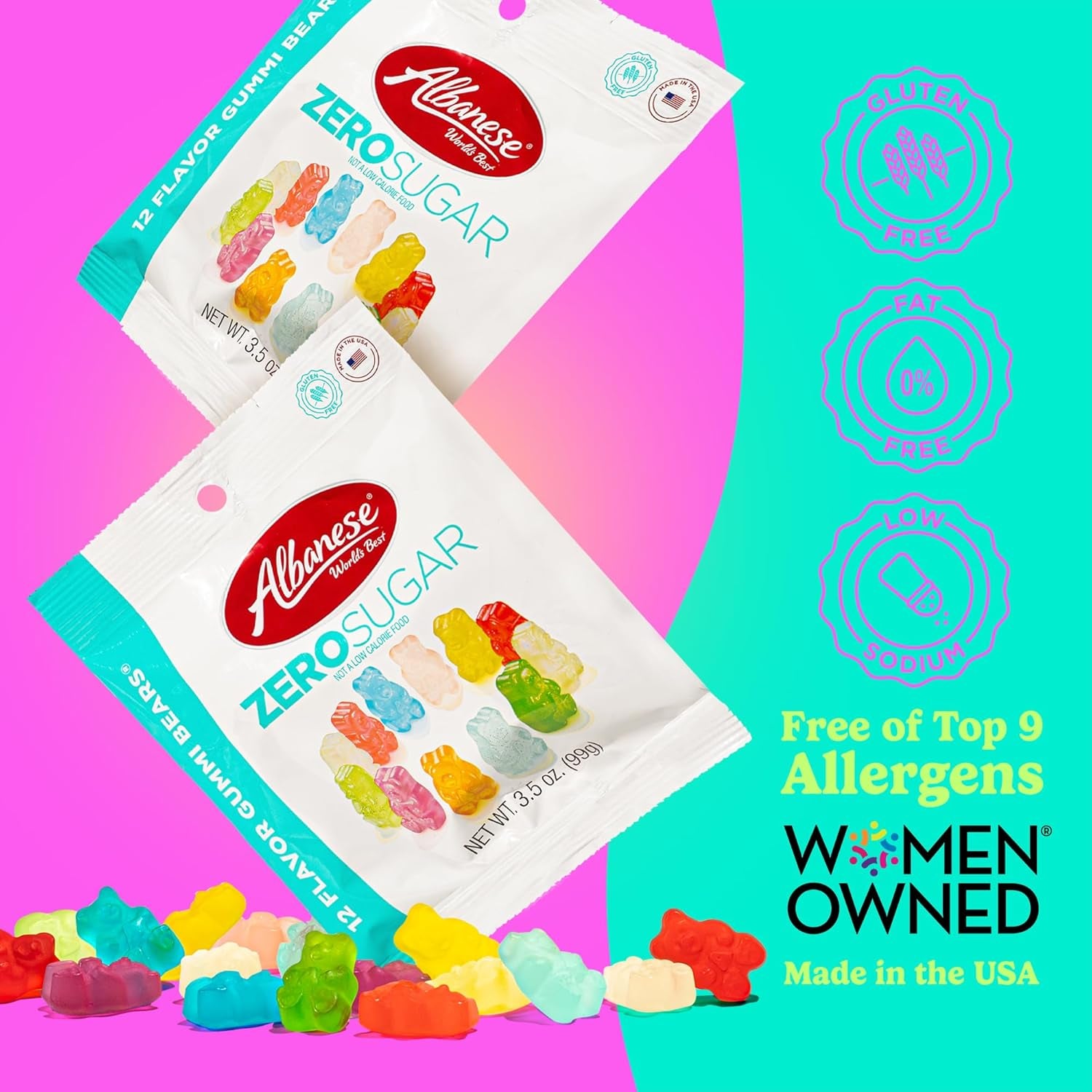 Albanese Candy, Sugar Free 12 Flavor Gummi Bears, 3.5 Oz. Bag, Case of 12